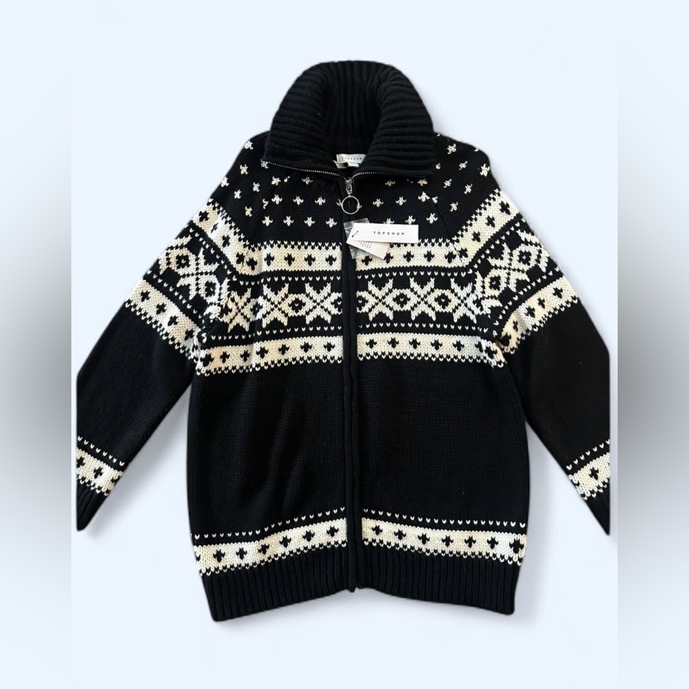 NWT TopShop Full Zip Geometric Pattern Sweater Size 6 MSRP $110